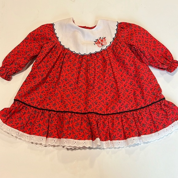 Lil Airess - 2T, red and navy calico print vintage dress